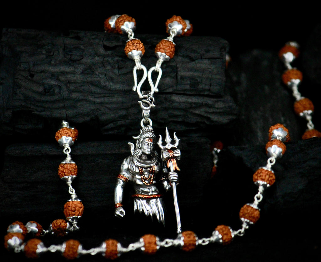 Rudraksha Shivji Pendant Chain, Silver