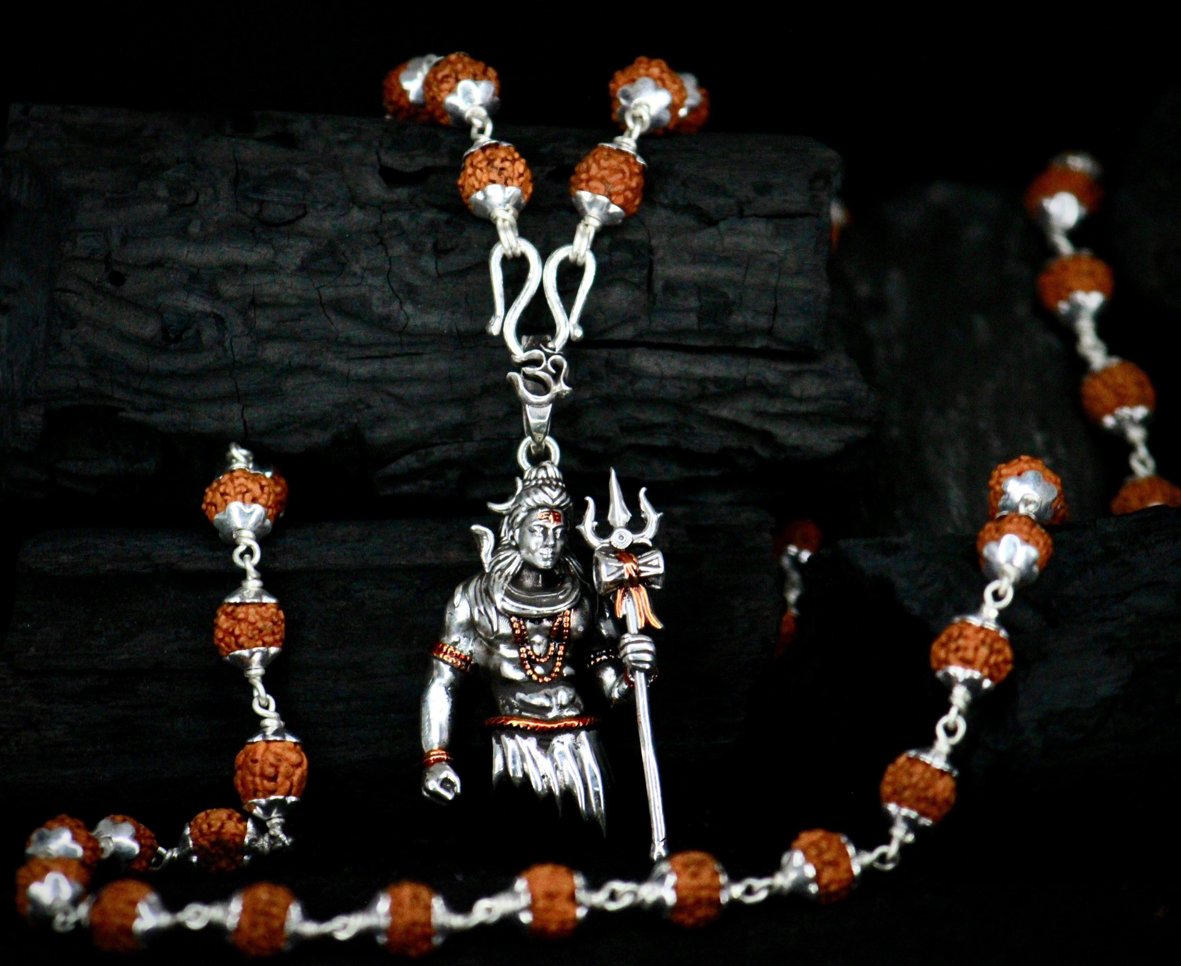 Rudraksha Shivji Pendant Chain, Silver